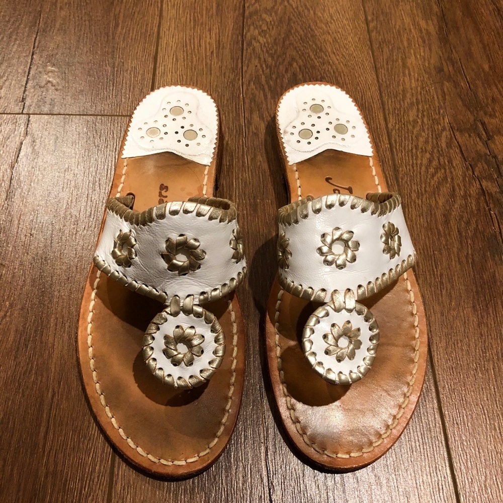 Jack Rogers Sandals White and Gold Leather Size 6